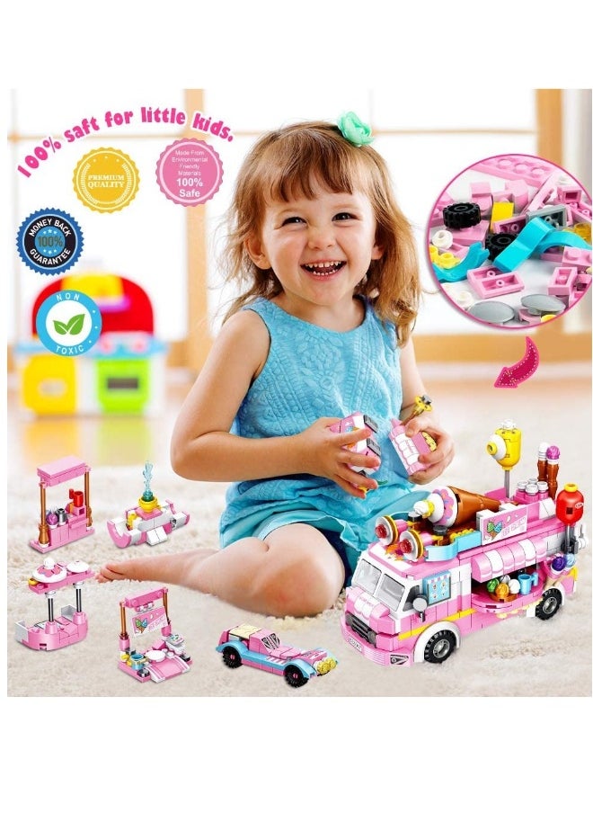 Girls Building Blocks Toys, 553 PCS Ice Cream Trucks Toys for 6 Year Old Kids, 25 Models Food Cars Construction Building Block Kits, Educational Toys Gifts for Age 6 12 + Year Old Kids  - Image 2