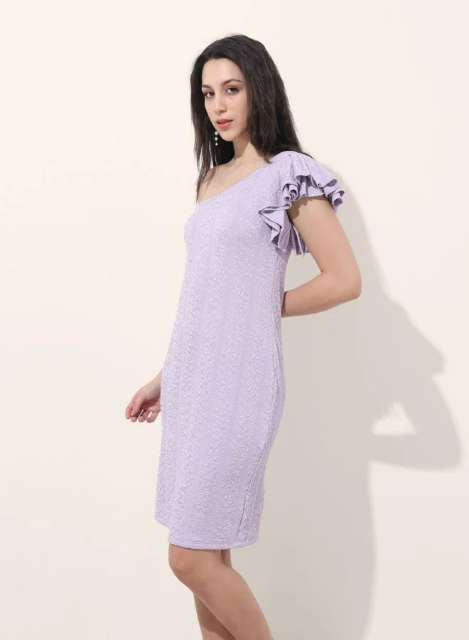 Freehand  Women Regular Fit Textured Asymmetric Neck Sleeveless One Shoulder Dress for Women | Best Price UAE