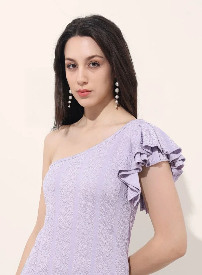 Freehand  Women Regular Fit Textured Asymmetric Neck Sleeveless One Shoulder Dress for Women | Best Price UAE