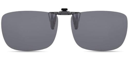 CAXMAN Polarized Clip On Sunglasses Over Prescription Glasses for Men Women UV Protection Flip Up Grey Lens Large Size - Image 1