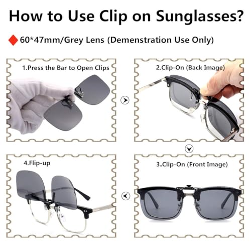 CAXMAN Polarized Clip On Sunglasses Over Prescription Glasses for Men Women UV Protection Flip Up Grey Lens Large Size - Image 4