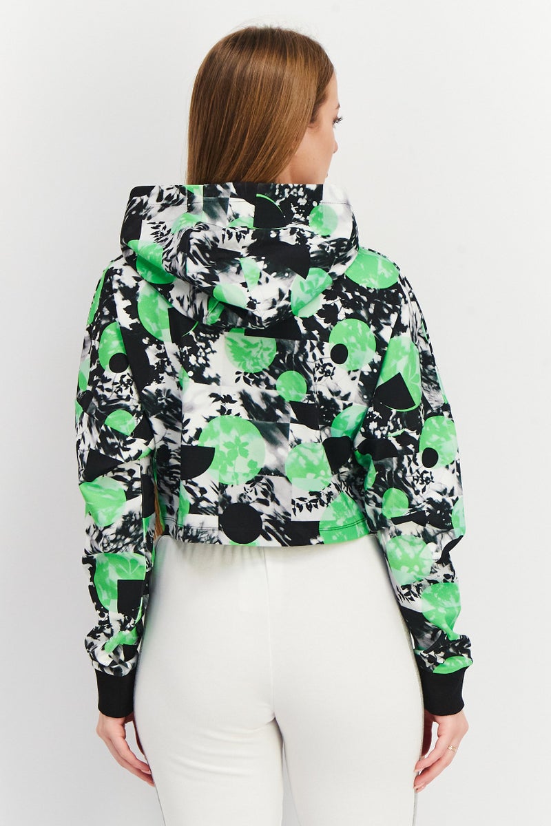 FILA Women Sportswear Fit  Hooded Neck Abstract Printed Sweatshirt, Green Combo - Image 3