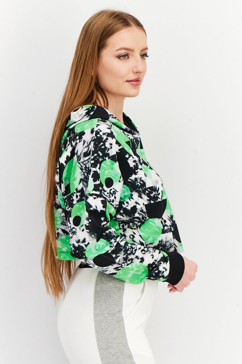 FILA Women Sportswear Fit  Hooded Neck Abstract Printed Sweatshirt, Green Combo - Image 2