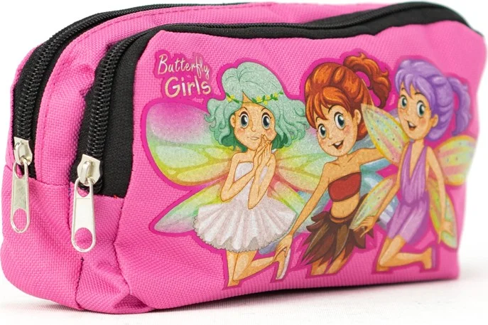 اوبلاند Girls Pencil Case Large Two Compartments Barbie Unicorn Cute Monkey Printed Fabric Durable