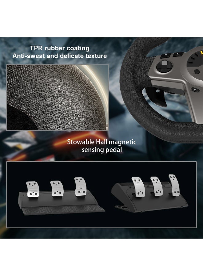 فلاشهوك عجلة قيادة للكمبيوتر، عجلة قيادة رياضية متوافقة مع أجهزة الكمبيوتر وأجهزة الألعاب (USB، زاوية دوران 270 درجة) مع دواسات ثلاثية ووحدة تحكم في تغيير السرعات، متوافقة مع أجهزة Xbox One و Xbox Series X/S و PS4 و PS3 و Switch - Image 2