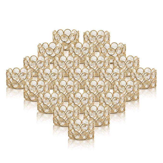 CRYSTAL GOLD VOTIVES CANDLE HOLDER ELEGANT DECORATIVE TEALIGHT CANDLE HOLDERS FOR WEDDINGSPARTIESCHIRSTMASGIFTSHOME DECORSET OF 24