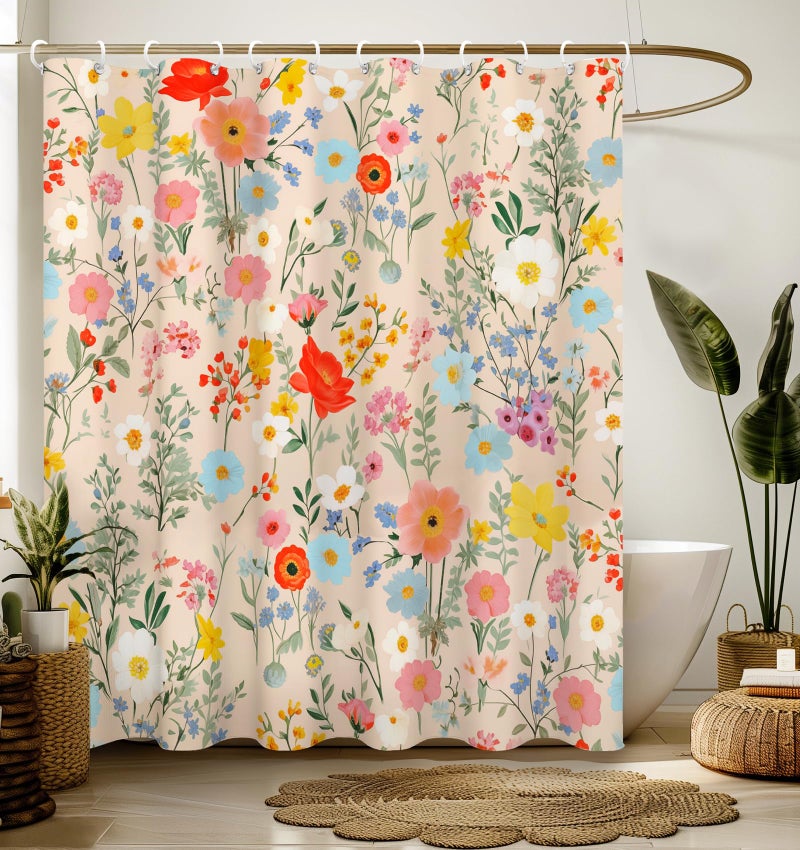 Stanoha Shower Curtain for Bathroom Stall Boho Modern Cute Aesthetic Decorative Girly Waterproof Unique Yellow Floral Girls Chic Print Design Teen Pretty Women Cortinas de BaÃ±o Bathtub 72 x72 Inch - Image 1