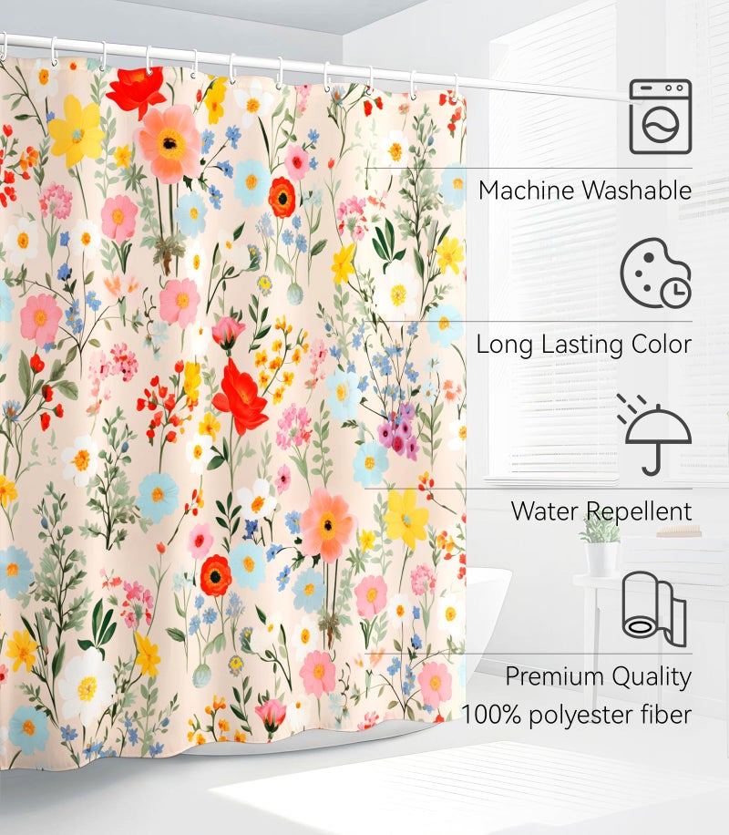 Stanoha Shower Curtain for Bathroom Stall Boho Modern Cute Aesthetic Decorative Girly Waterproof Unique Yellow Floral Girls Chic Print Design Teen Pretty Women Cortinas de BaÃ±o Bathtub 72 x72 Inch - Image 3