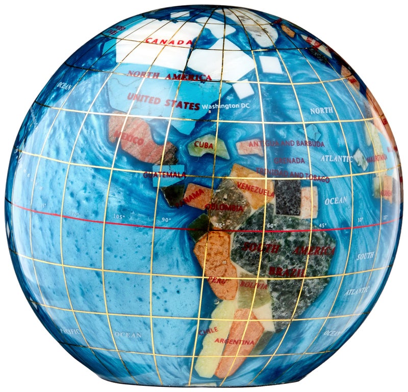 Unique Art Since 1996 Unique Art 4.3" (110 mm) Diameter Gemstone Globe Paperweight Paper weight (Bahama Blue Swirl) - Image 1