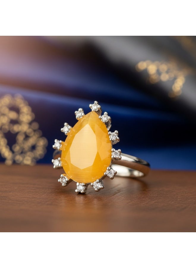 Pretty Precious CZ Adjustable Ring for Women & Girls – Elegant American Diamond Finger Ring, Rhodium or Gold Plated, Comfortable Open Design-Multi - Image 3