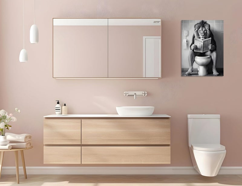 OWNANRTHM Funny Lion Bathroom Canvas Wall Art - Image 5