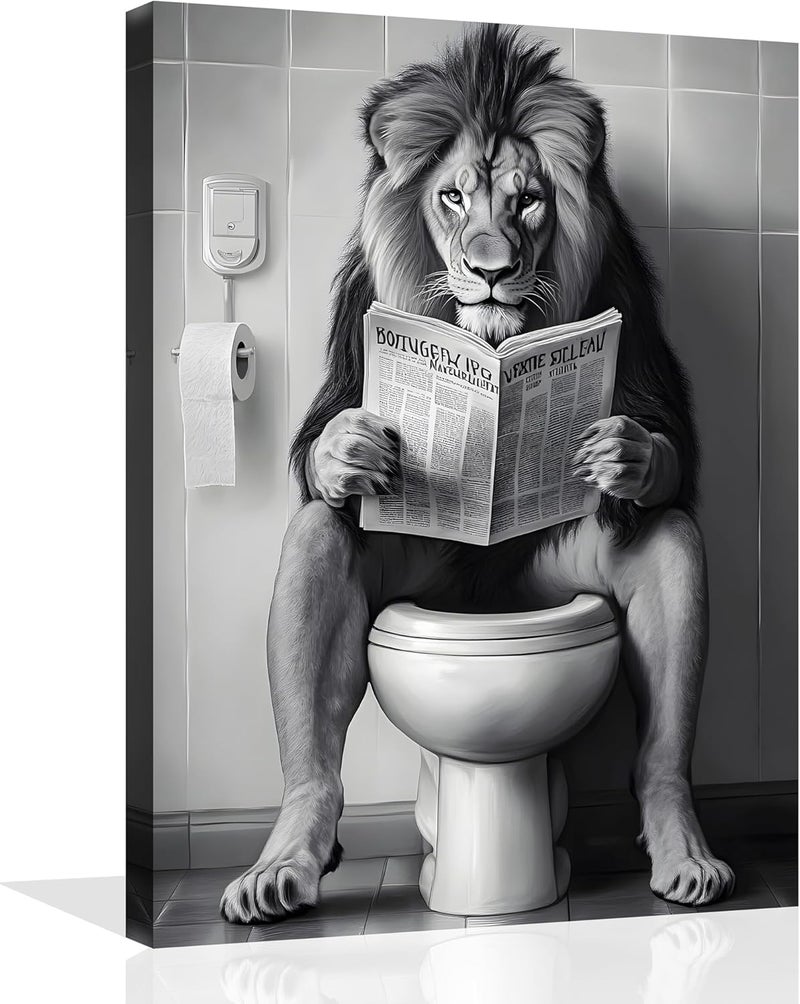OWNANRTHM Funny Lion Bathroom Canvas Wall Art - Image 1