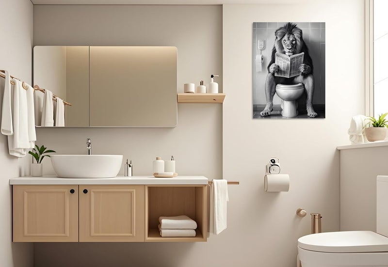 OWNANRTHM Funny Lion Bathroom Canvas Wall Art - Image 3