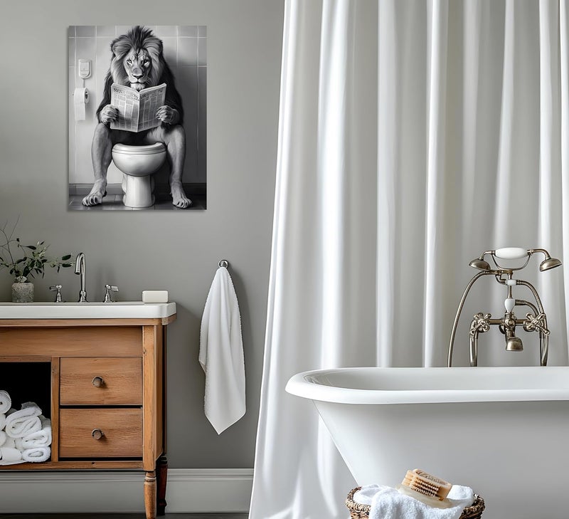 OWNANRTHM Funny Lion Bathroom Canvas Wall Art - Image 4