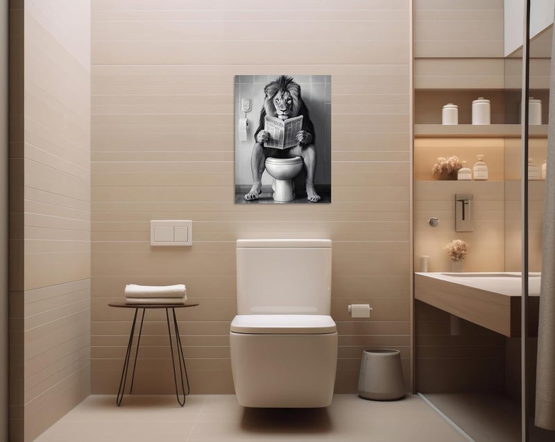 OWNANRTHM Funny Lion Bathroom Canvas Wall Art - Image 2