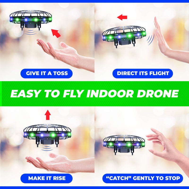 Force1 Scoot LED Hand Operated Drone for Kids or Adults - Hands Free Motion Sensor Mini Drones, Easy Indoor Flying Orb Ball Small UFO Toy for Boys and Girls (Green/Blue) - Image 5