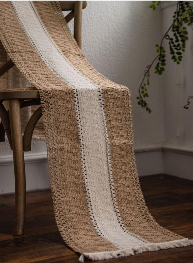 Kutis - Cotton Linen Runner Splicing Weave Tassel The Tablecloth 180 x 30 cm - Image 1