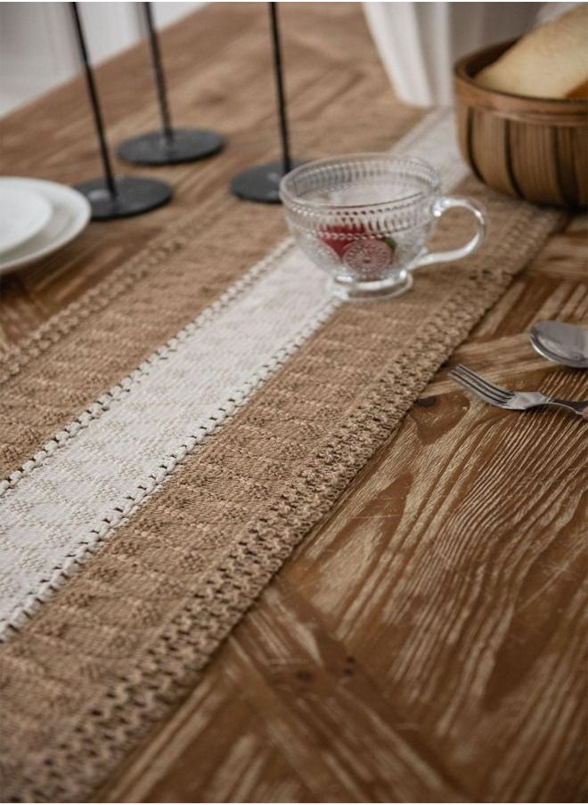 Kutis - Cotton Linen Runner Splicing Weave Tassel The Tablecloth 180 x 30 cm - Image 1