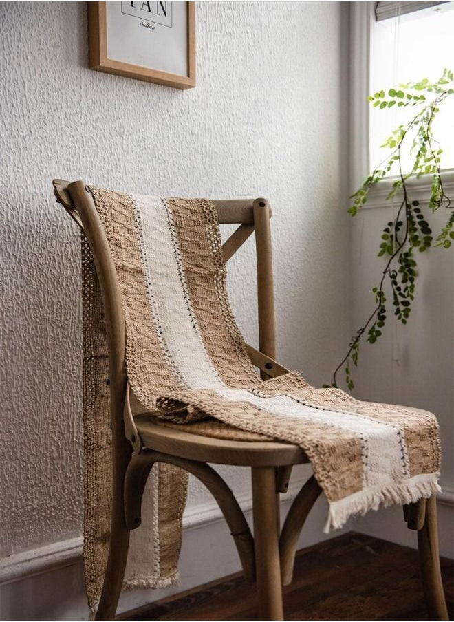 Kutis - Cotton Linen Runner Splicing Weave Tassel The Tablecloth 180 x 30 cm - Image 1