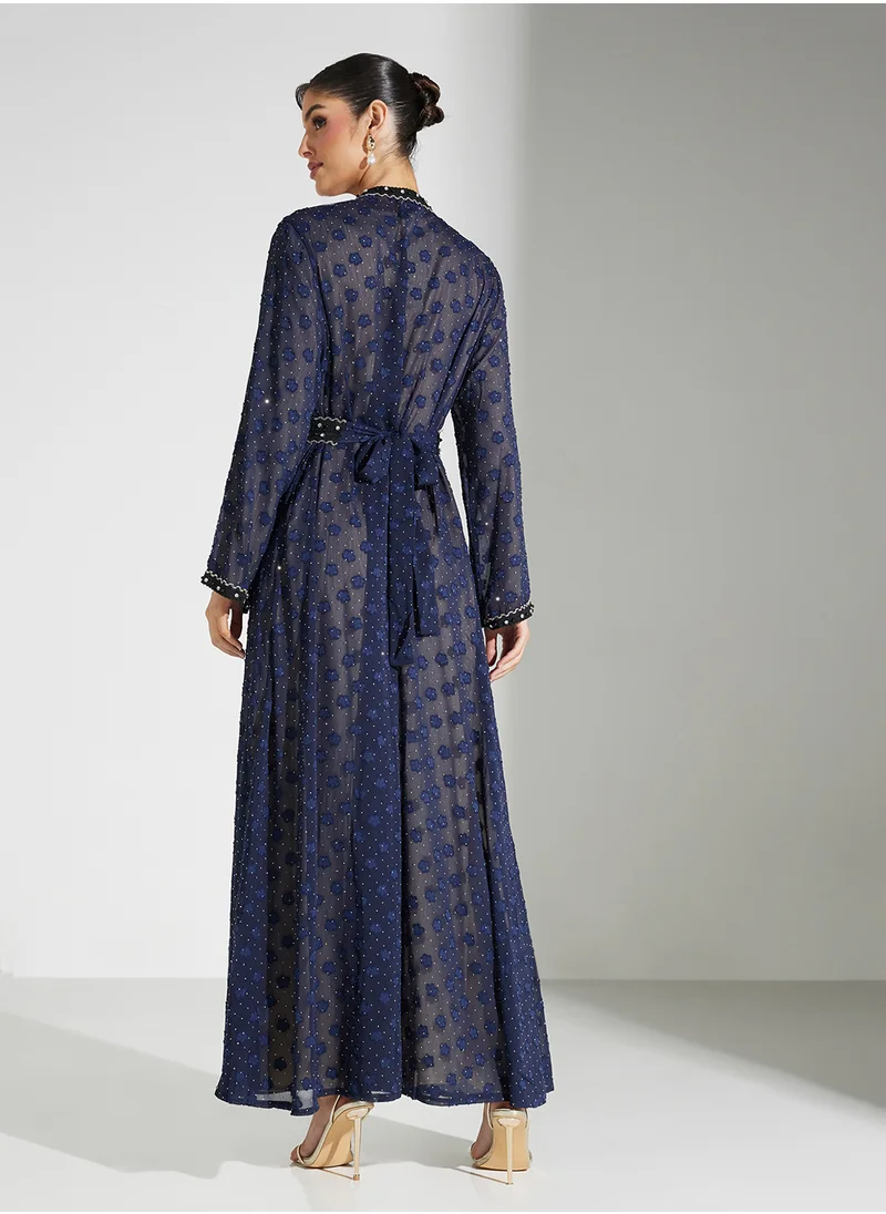 Khizana Sheer Patterned Abaya With Sleevless Inner