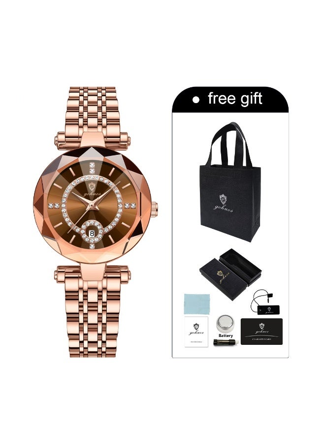 GOHUOS Women's Watch, Quartz Stainless Steel Waterproof Analog Business Luxury Ladies Wrist Watch - 30mm - Image 2