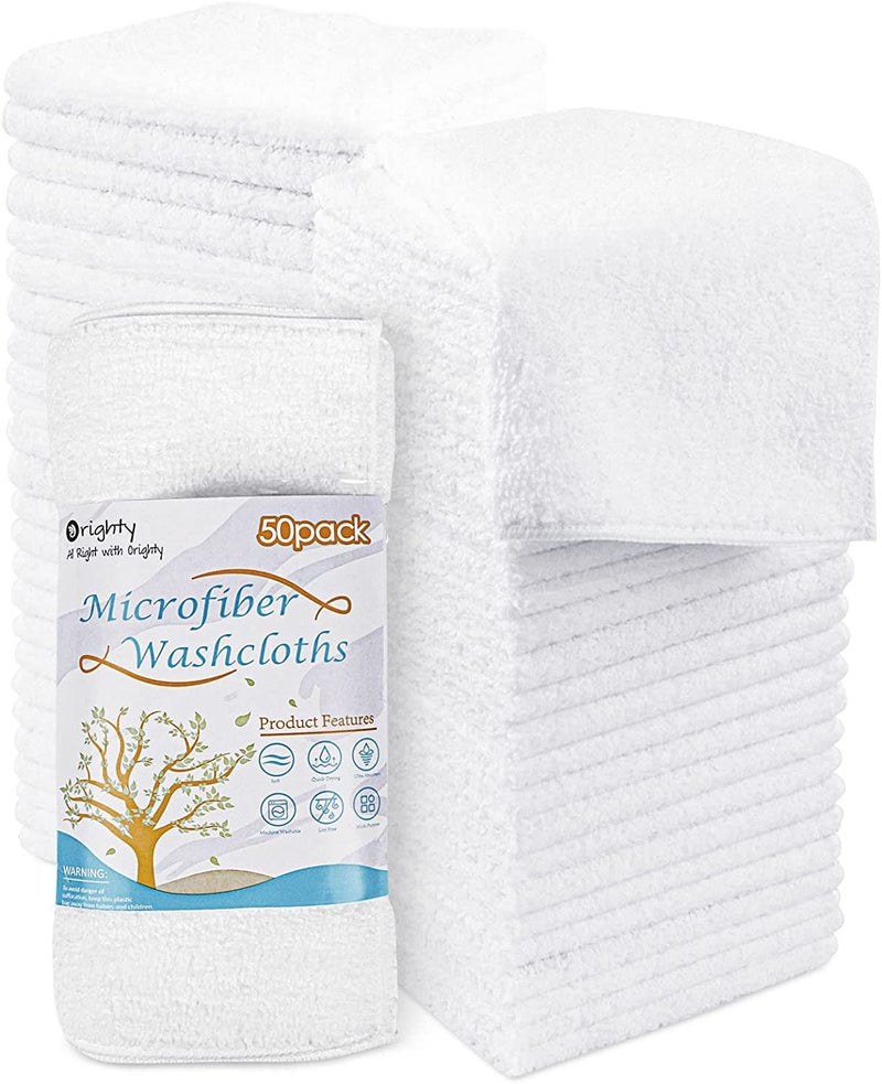 Orighty Microfiber Washcloths Towel Set 50 Pack Highly Absorbent and Soft Feel Cleaning Towels Microfber Cleaning Cloth with MultiPurpose Wash Cloths for Cars Bathroom Hotel and Gym 12x12 Inch - Image 1