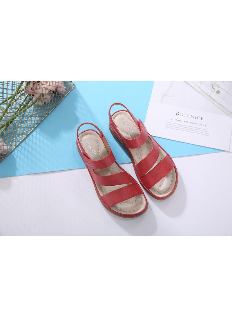 NIBEMINENT Summer Fashion Korean Style Women Flat Heels Sandals Hook Loop Retro Wedge Casual Shoes Cross Strap  - Image 2