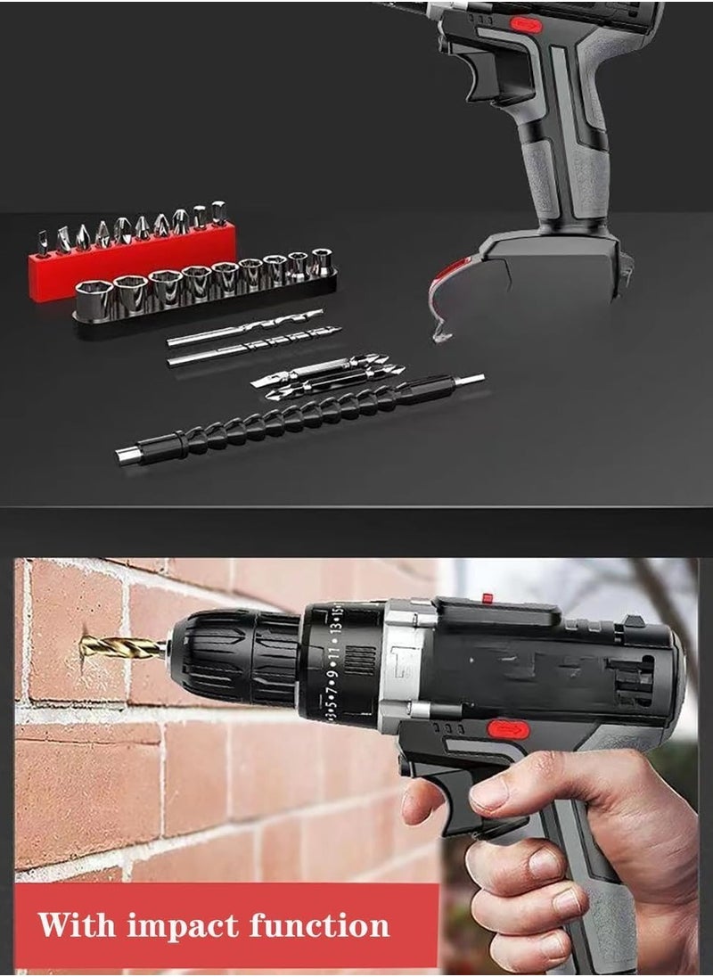 48V Cordless Drill Set, Electric Drill with 2 Batteries and Charger, Electric Screwdriver Power Drill Drivers with 2 Speed, 25 Torque Setting, Built-in LED Light,Storage Case Included