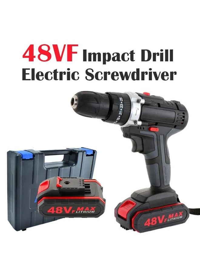 48V Cordless Drill Set, Electric Drill with 2 Batteries and Charger, Electric Screwdriver Power Drill Drivers with 2 Speed, 25 Torque Setting, Built-in LED Light,Storage Case Included
