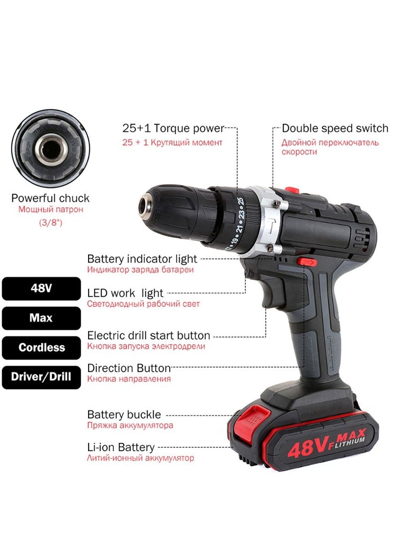 Arabest Double Speed Power Brushless Hand 48VF Impact Electric Drill Set Cordless Drill With Battery Tool  - Image 2
