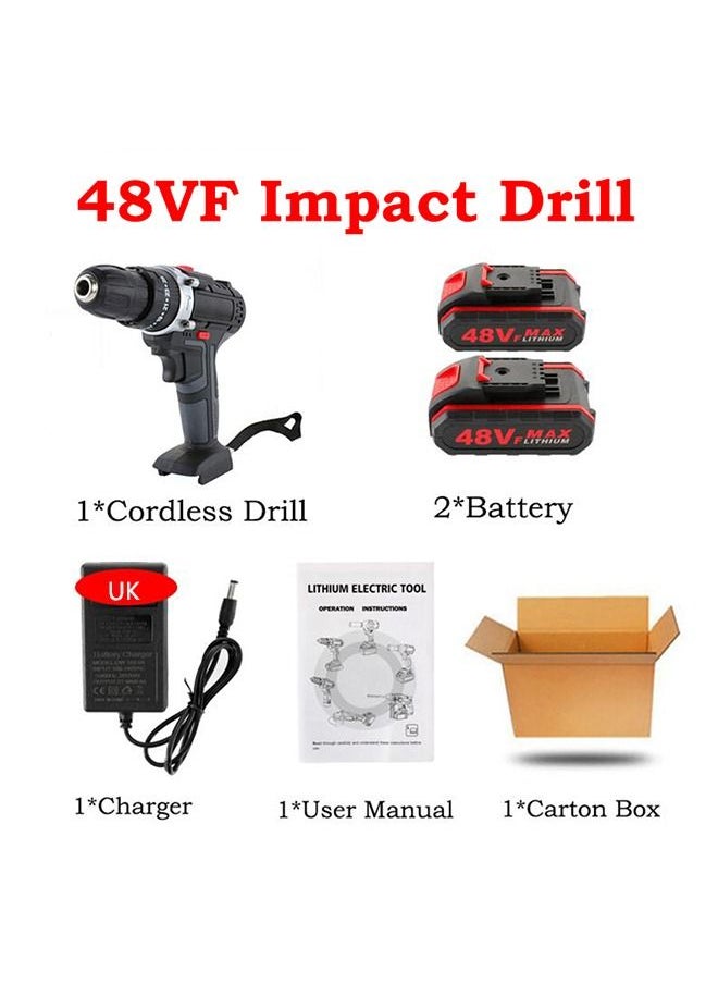 48V Cordless Drill Set, Electric Drill with 2 Batteries and Charger, Electric Screwdriver Power Drill Drivers with 2 Speed, 25 Torque Setting, Built-in LED Light,Storage Case Included