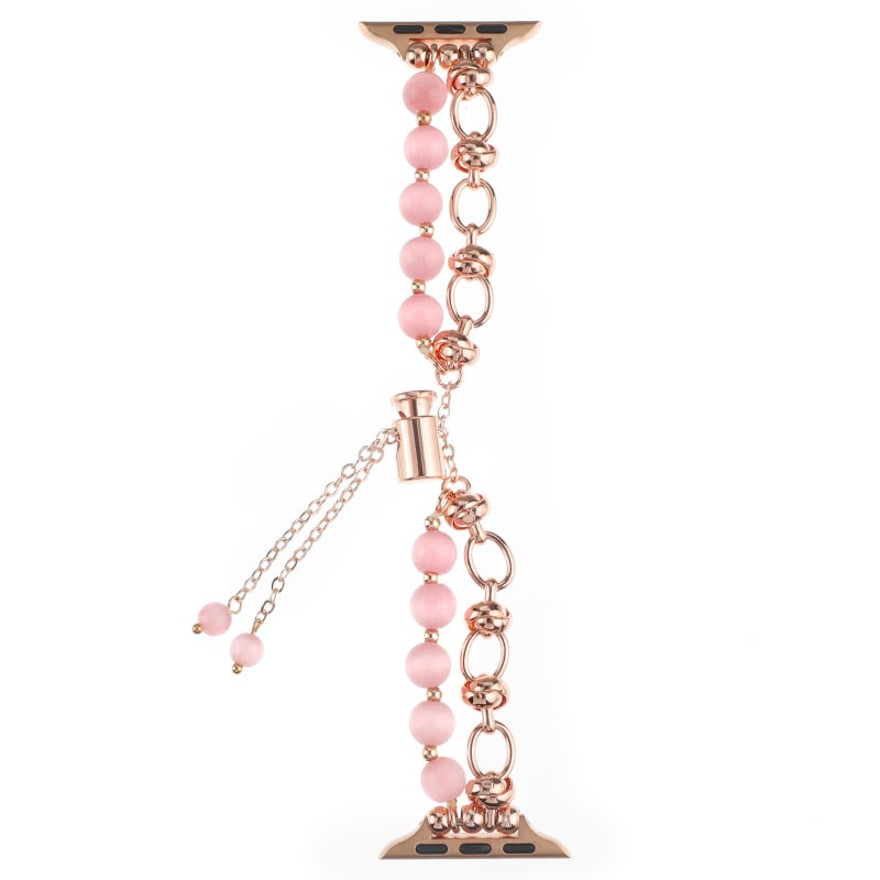 For Apple Watch Se 2023 44Mm Pearl Chain Metal Bracelet Watch Band(Pink Rose Gold) - Image 3