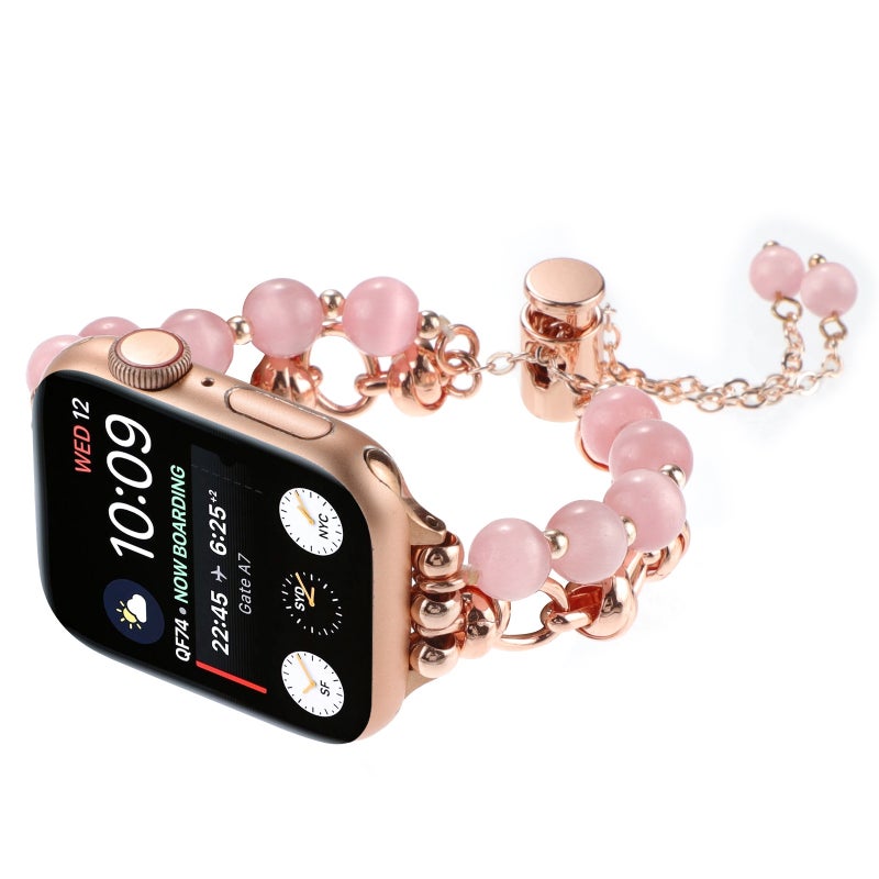 For Apple Watch Se 2023 44Mm Pearl Chain Metal Bracelet Watch Band(Pink Rose Gold) - Image 4