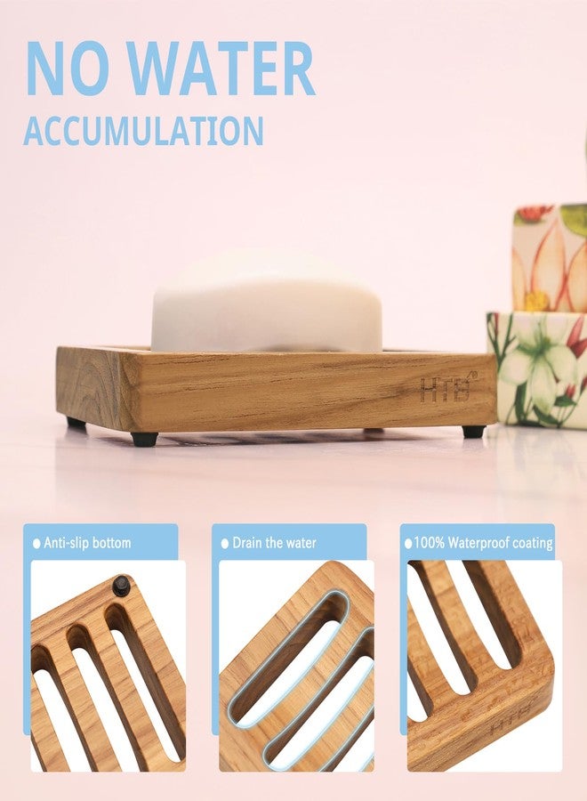HTB Slotted Soap Dish 2 Pack Teak Wood by HTB, Kitchen Wooden Sponge Holder, Self Draining Soap Dish for Shower, Sink, Bathroom, Bathtub, RV - Image 5