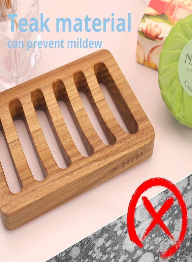 HTB Slotted Soap Dish 2 Pack Teak Wood by HTB, Kitchen Wooden Sponge Holder, Self Draining Soap Dish for Shower, Sink, Bathroom, Bathtub, RV - Image 4