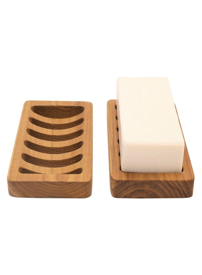 HTB Slotted Soap Dish 2 Pack Teak Wood by HTB, Kitchen Wooden Sponge Holder, Self Draining Soap Dish for Shower, Sink, Bathroom, Bathtub, RV - Image 2