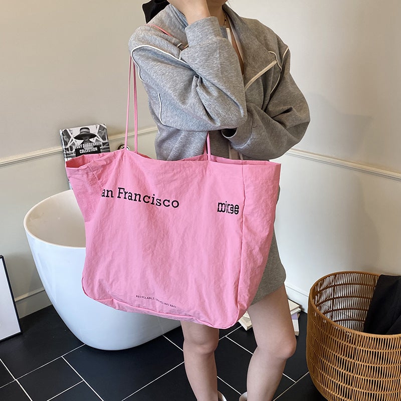 Korean Style Letter Print Nylon Canvas Shoulder Bag - Image 4