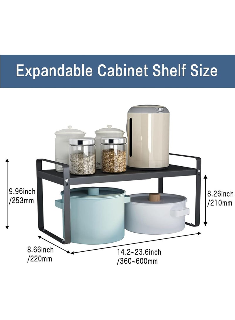 Arabest Expandable Cabinet Shelf Organiser Storage Rack, Kitchen Cabinet Organizer Shelf, Cupboard Stand Spice Rack, Stackable Heavy Duty Plate Pantry Shelves Space Riser for Kitchen Bathroom (Black) - Image 2