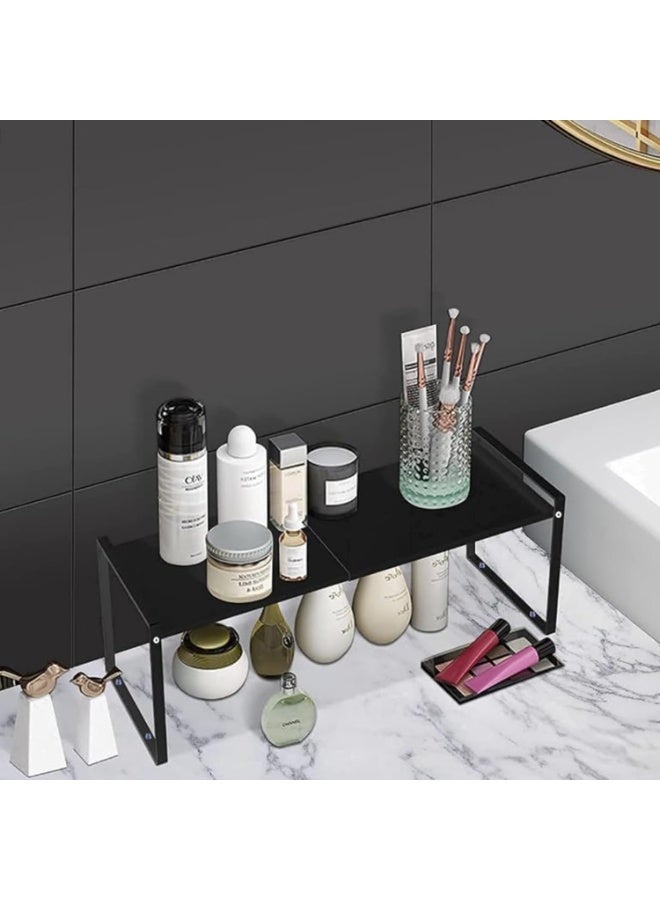 Arabest Expandable Cabinet Shelf Organiser Storage Rack, Kitchen Cabinet Organizer Shelf, Cupboard Stand Spice Rack, Stackable Heavy Duty Plate Pantry Shelves Space Riser for Kitchen Bathroom (Black) - Image 5