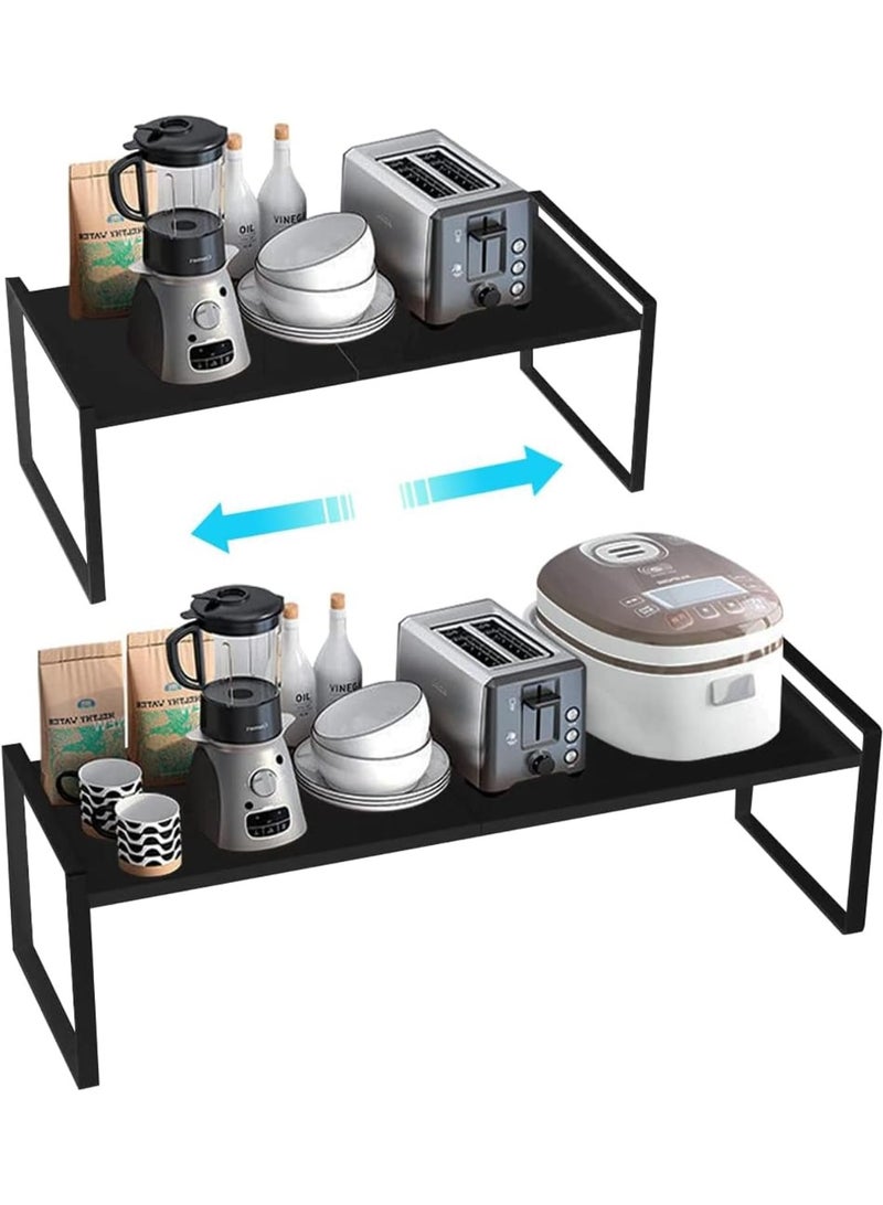 Arabest Expandable Cabinet Shelf Organiser Storage Rack, Kitchen Cabinet Organizer Shelf, Cupboard Stand Spice Rack, Stackable Heavy Duty Plate Pantry Shelves Space Riser for Kitchen Bathroom (Black) - Image 3