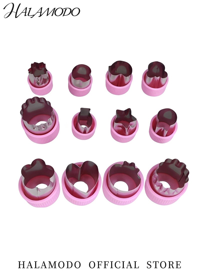 HALAMODO 12PCS Vegetable Chopper Set Stainless Steel Cookie Mould Kitchen Carving Shape Cutters Mini Fruit Cutter Baby Supplement Preparation Tools with Flower & Animal Shape - Image 2
