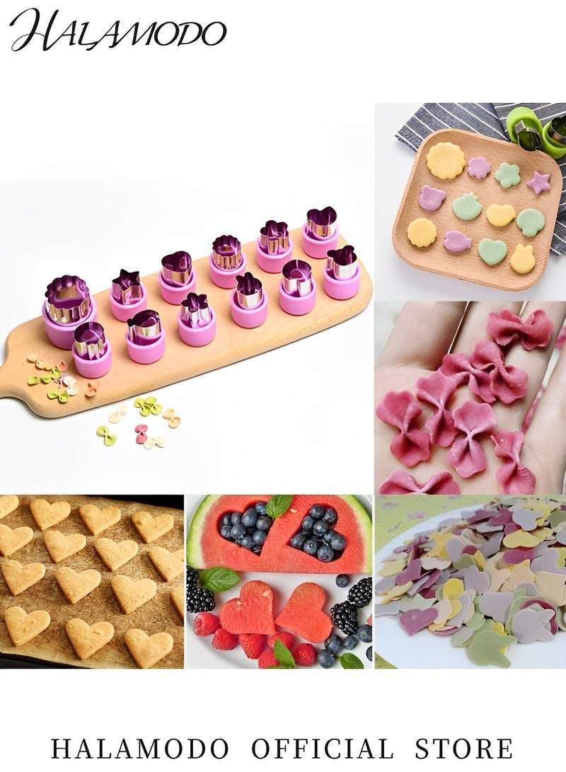 HALAMODO 12PCS Vegetable Chopper Set Stainless Steel Cookie Mould Kitchen Carving Shape Cutters Mini Fruit Cutter Baby Supplement Preparation Tools with Flower & Animal Shape - Image 3