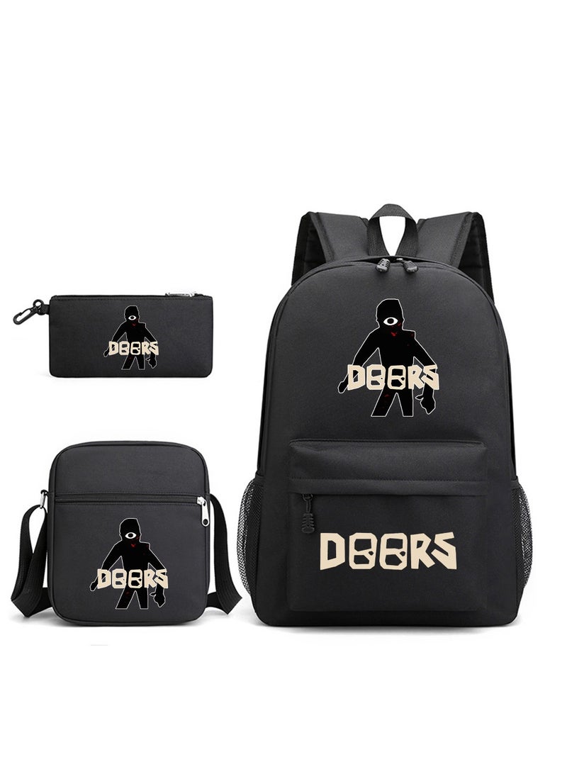 Doors Roblox 3-Piece School Set: Pop-Print Backpack with Breathable Design + Crossbody Bag + Pencil Case - Image 1