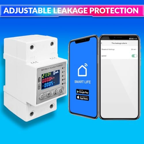 amiciSmart عداد الطاقة WiFi من amiciSmart مع حماية من الجهد العالي/المنخفض، والتسرب، والحماية من التيار/الحمولة الزائدة، ومفتاح مؤقت متوافق مع تطبيق SmartLife، مثبت على سكة دين - Image 5