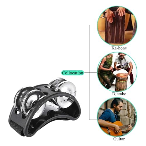 Musfunny Foot Tambourine Percussion Musical Instrument Foot Drum Set with Metal Jingle Bell for Guitar Drum Accessory (Black) - Image 3