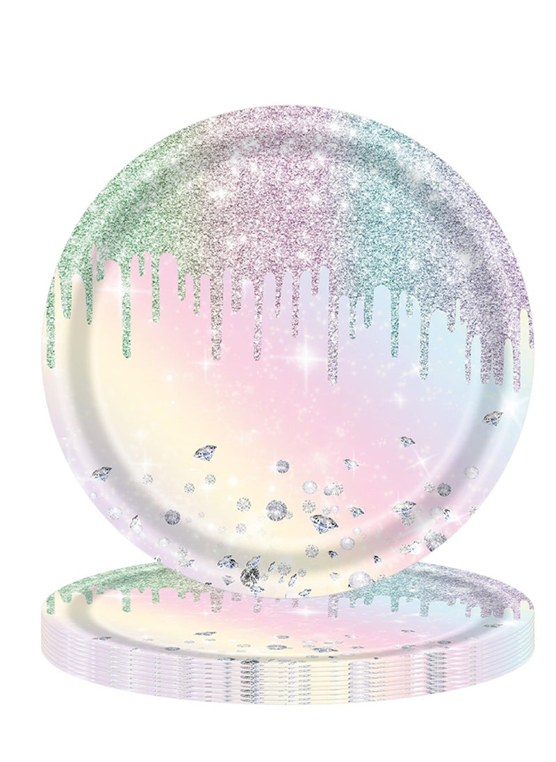 Generic Diamond Glitter Paper Plates, 7-Inch Dessert Paper Plates, Iridescent Disposable Plates, for Girls' Kids Birthday and Baby Shower (48 PCS)  - Image 1