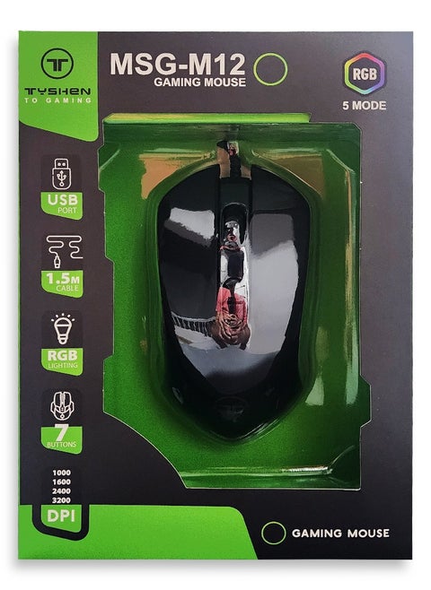 Tyshen Gaming Mouse - Rgb Lights With 7 Buttons 3200DPI , MSG-M12