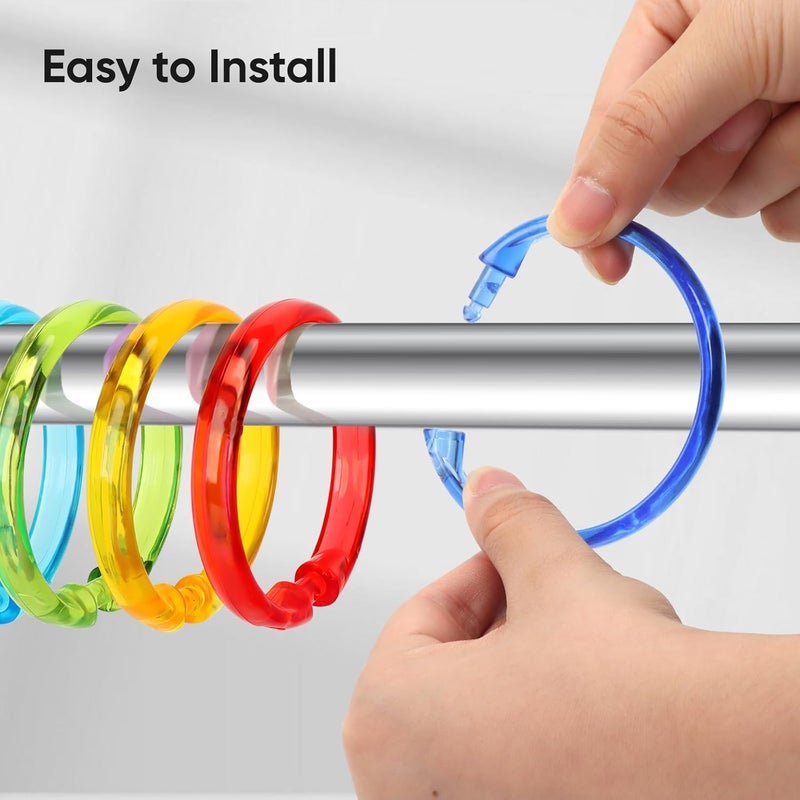 Qulable Shower Curtain Rings-12 Pack- Plastic Shower Curtain Hooks O-Shaped Rings Hook Glide Easily on Bathroom Shower Rod (Color Translucent) - Image 2