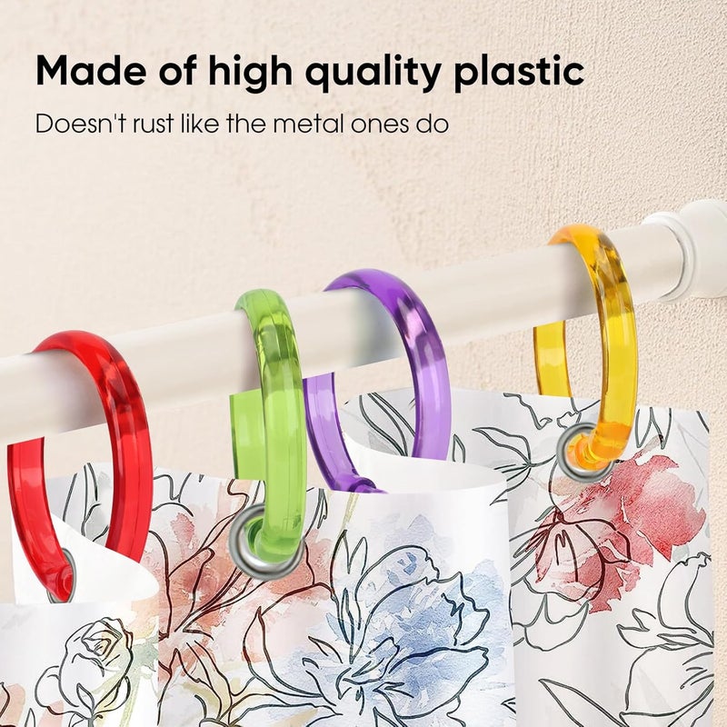Qulable Shower Curtain Rings-12 Pack- Plastic Shower Curtain Hooks O-Shaped Rings Hook Glide Easily on Bathroom Shower Rod (Color Translucent) - Image 3