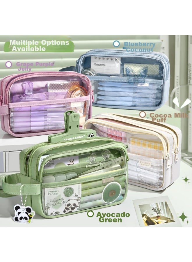 Panda Large Capacity Transparent Pencil Case For Girls New Style, Middle School Student Pencil Box, Children's Pencil Case, High-value Painful Design, Simple Style, Boys' Version, Girls' Version Stationery Box - Image 4
